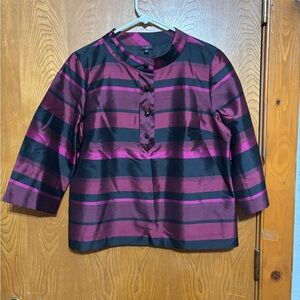Talbots 100% Silk Black and Pink Striped Blouse